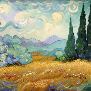 A Wheatfield with Cypresses